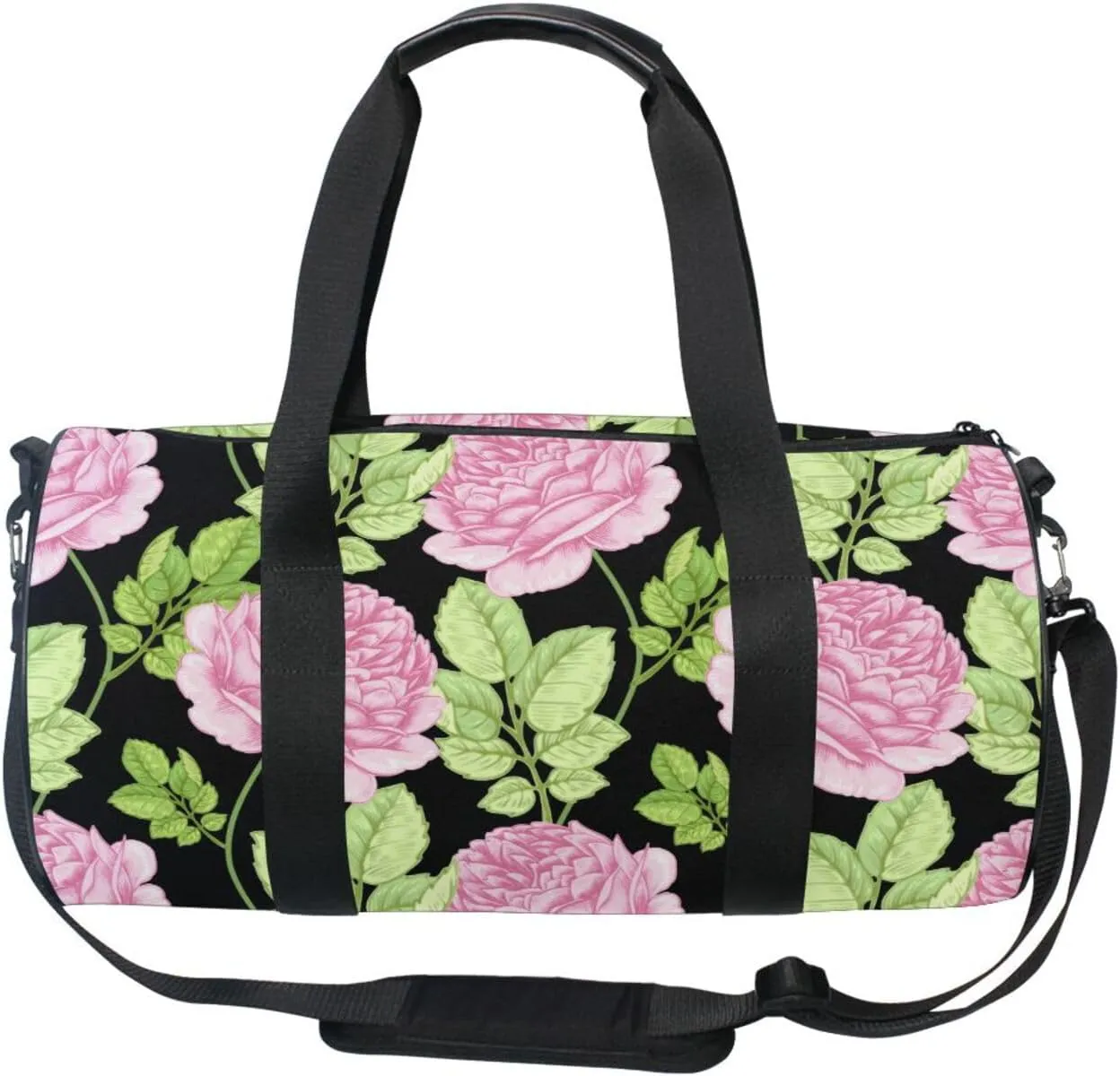 Gym Bag,Sports Duffle Bag,Cute Gym Bags with Inner Pocket,Weekender Travel Bag For Sport Workout Women Men,17.6x9 IN Black Flowers