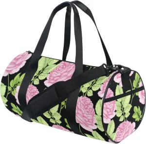 Gym Bag,Sports Duffle Bag,Cute Gym Bags with Inner Pocket,Weekender Travel Bag For Sport Workout Women Men,17.6x9 IN Black Flowers