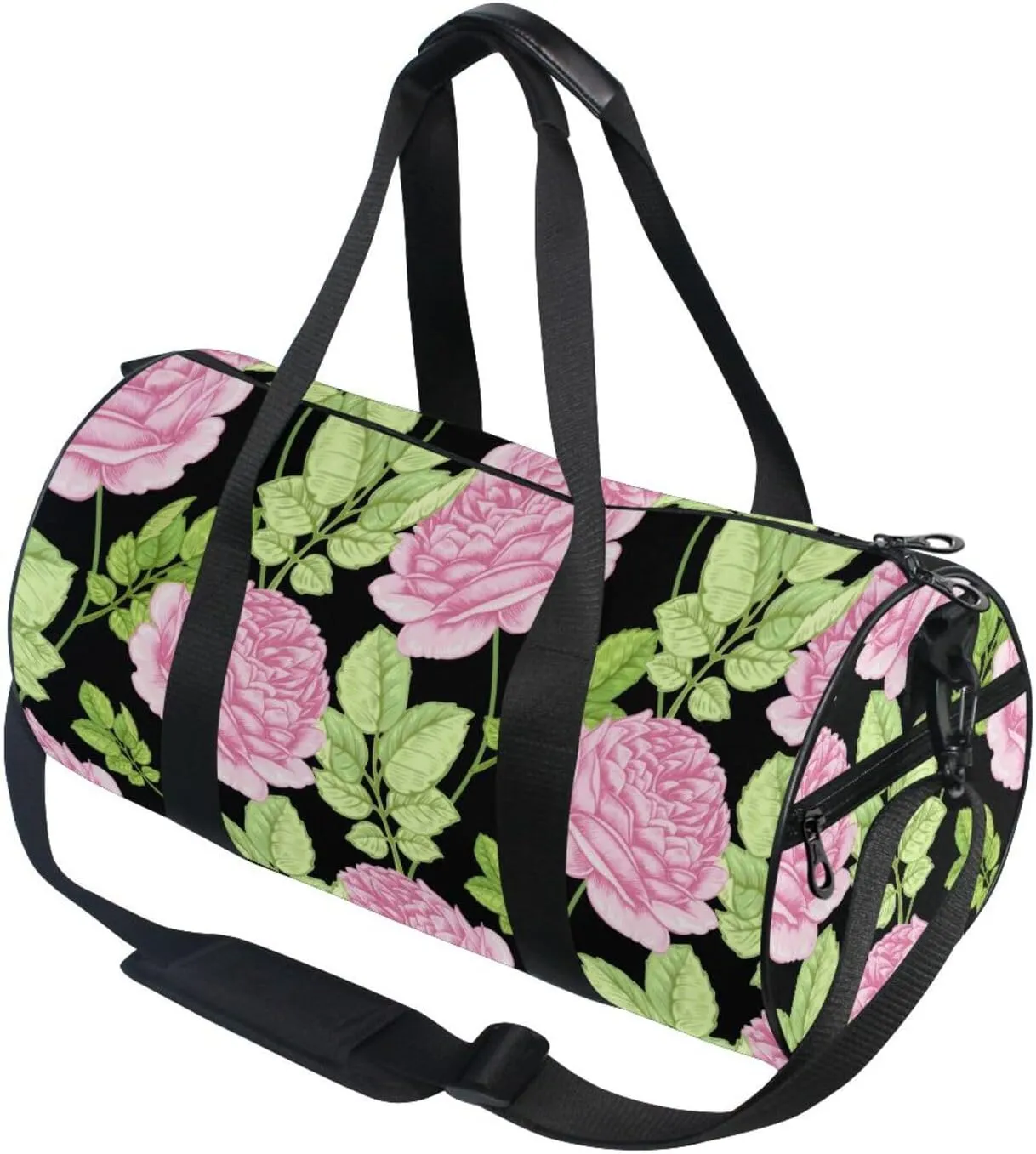 Gym Bag,Sports Duffle Bag,Cute Gym Bags with Inner Pocket,Weekender Travel Bag For Sport Workout Women Men,17.6x9 IN Black Flowers