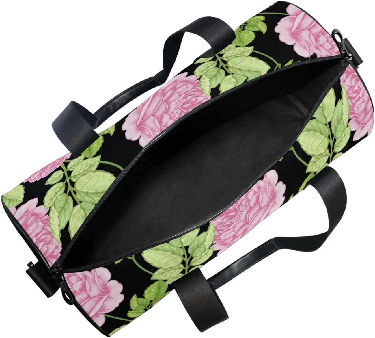 Gym Bag,Sports Duffle Bag,Cute Gym Bags with Inner Pocket,Weekender Travel Bag For Sport Workout Women Men,17.6x9 IN Black Flowers