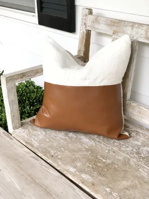 Half & Half Warm Brown Leather Stripe & Linen Pillow Cover