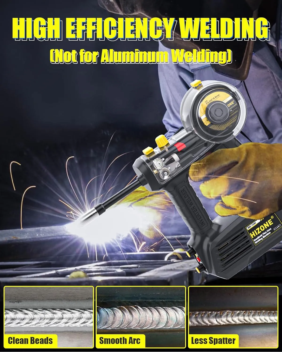 Hand Held MIG Welder Machine 110V, HIZONE 100A Flux Core Portable Welding Machine, Handheld Gasless Inverter Wire Feed Welding Equipment
