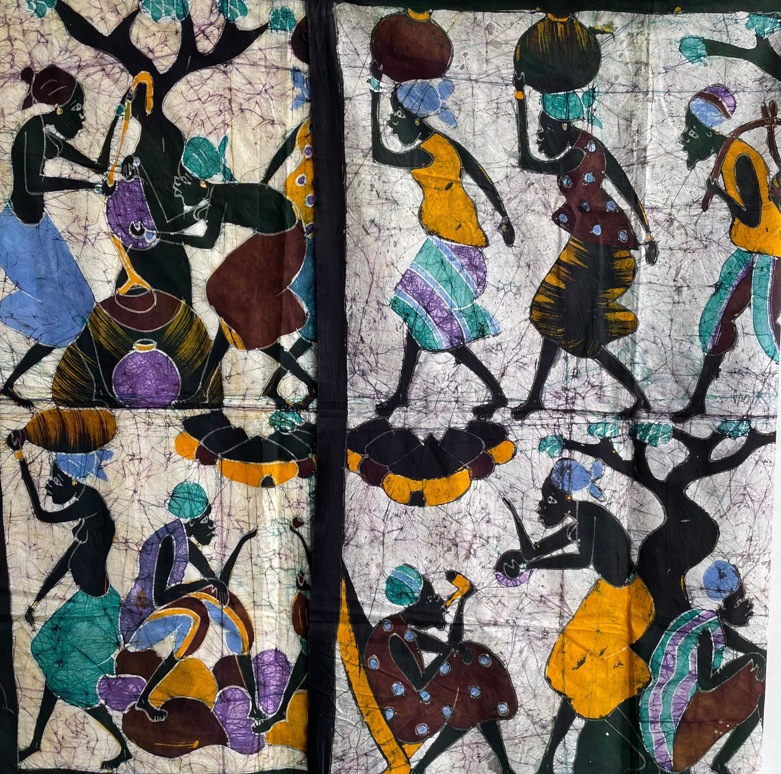 Hand Painted African Cotton Cloth, Resist Dyed Batik, Wall Decor