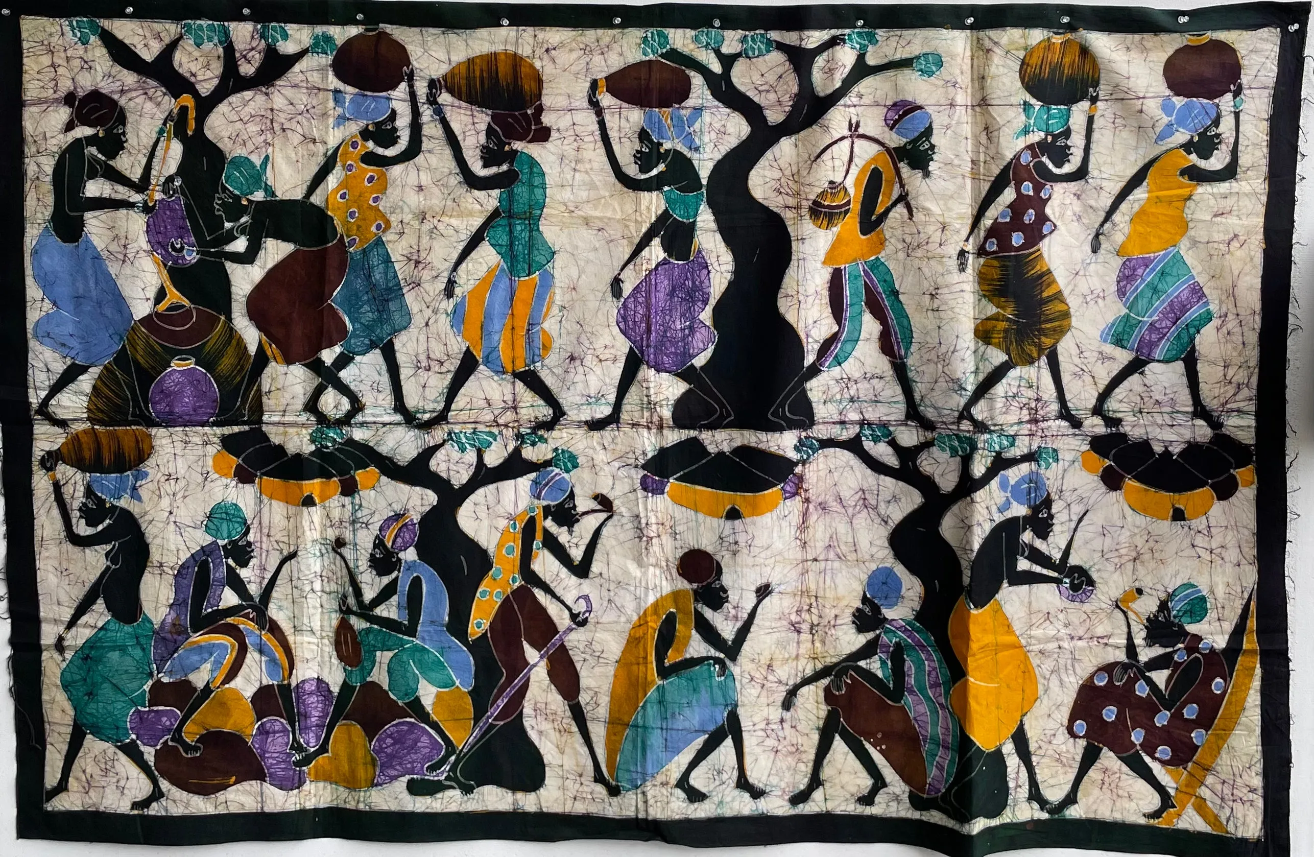 Hand Painted African Cotton Cloth, Resist Dyed Batik, Wall Decor