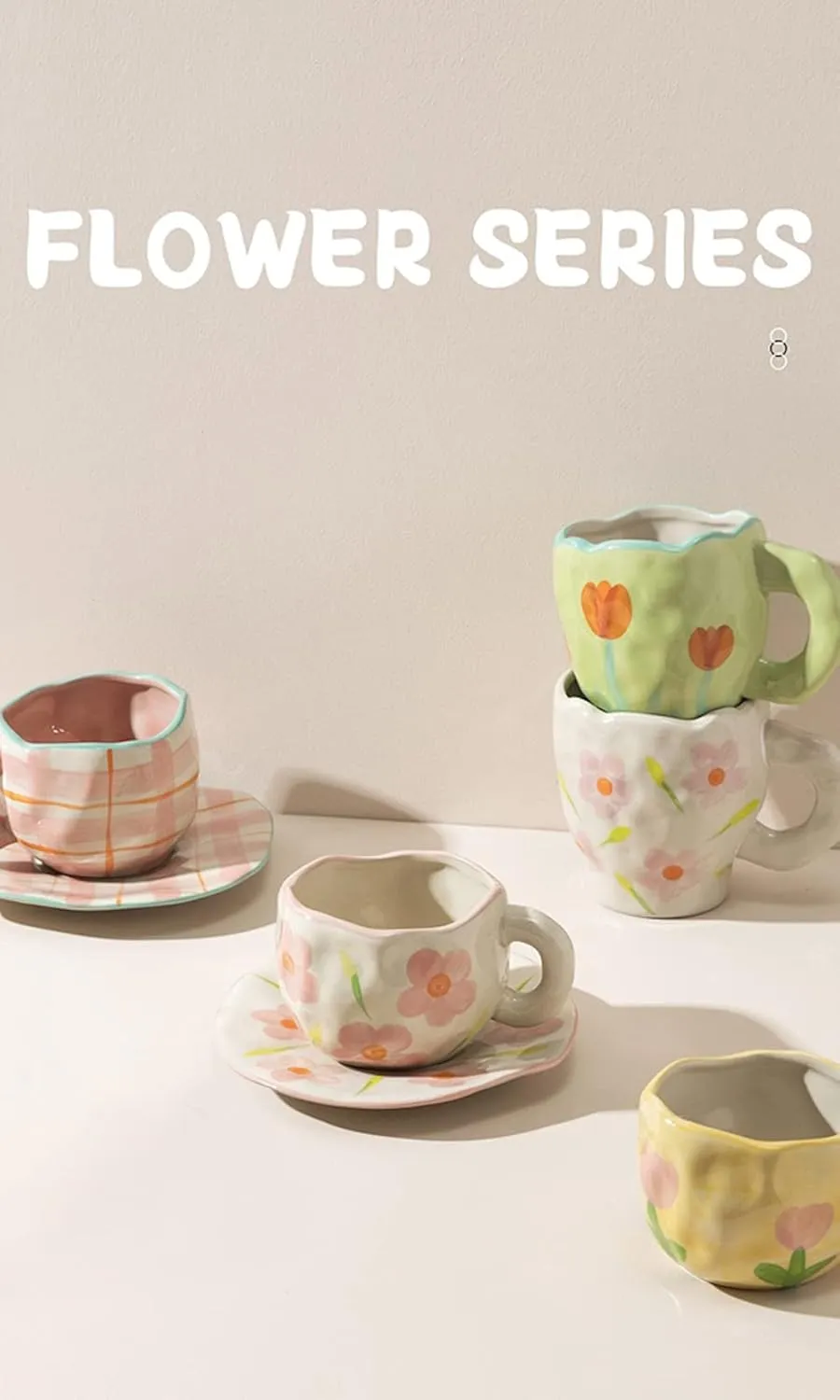 Hand-painted Ceramic Coffee Mug with Handle 2022 Elegant Spring Flower Coffee Mug with Saucer Breakfast Milk Juice Tea Cup for Home Office Gifts Microwave Safe Cute (Tulip)