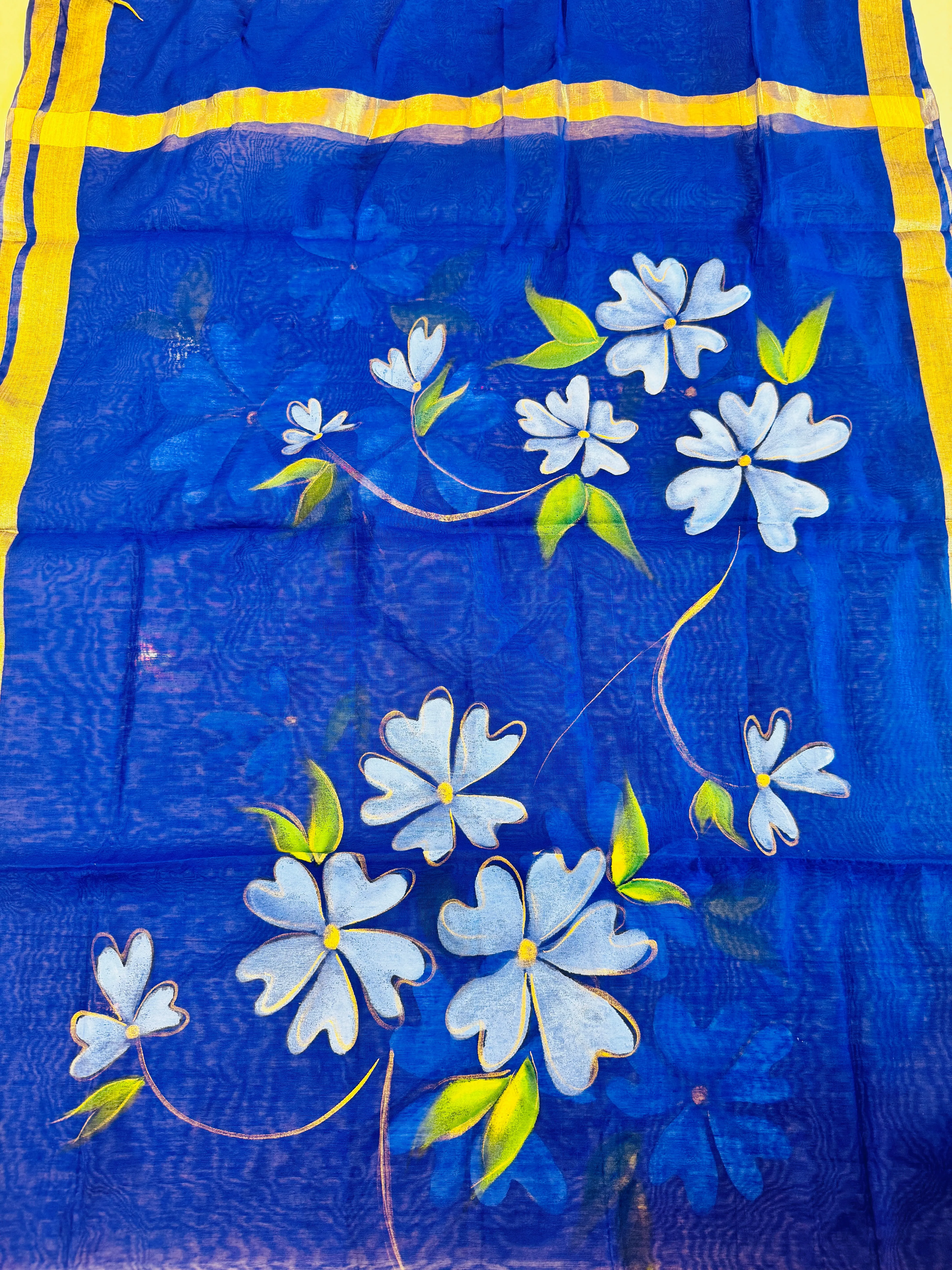 Hand Painted Cotton Silk Soft Dupatta - Floral Design On Purple Base (Customisation is available)