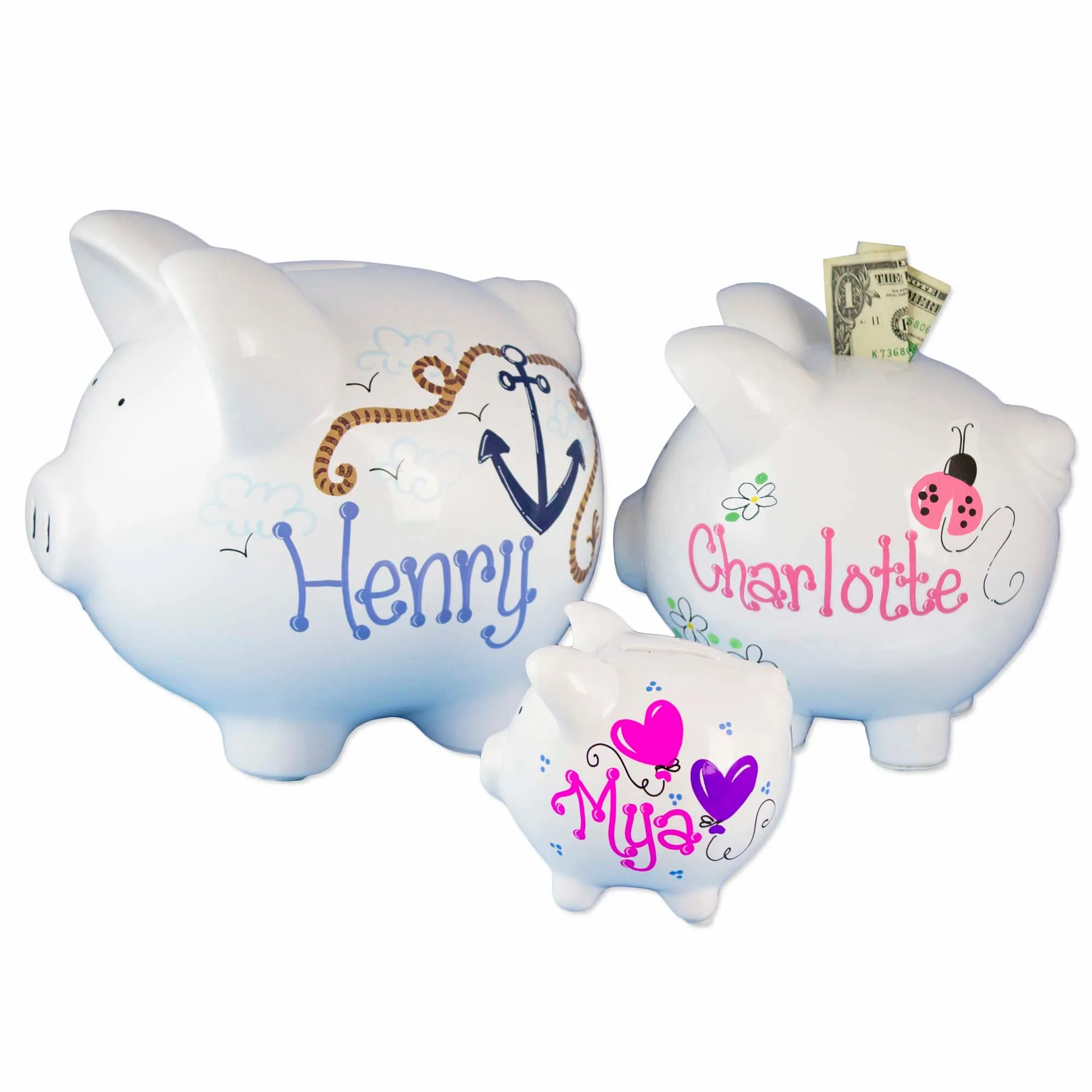 Hand Painted Piggy Bank  - Train