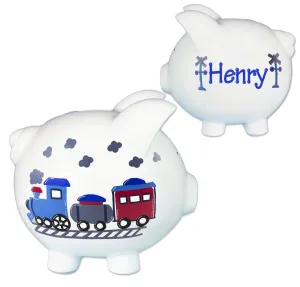 Hand Painted Piggy Bank  - Train