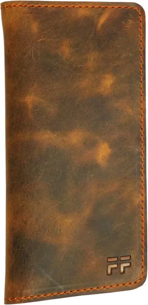 Hand Stitched Genuine Top Grain Long Leather Wallet for men | RFID Blocking Bifold Tall Mens Wallet | 1 ID Window | Total 10 Slots | Perfect leather gifts for men - TAN