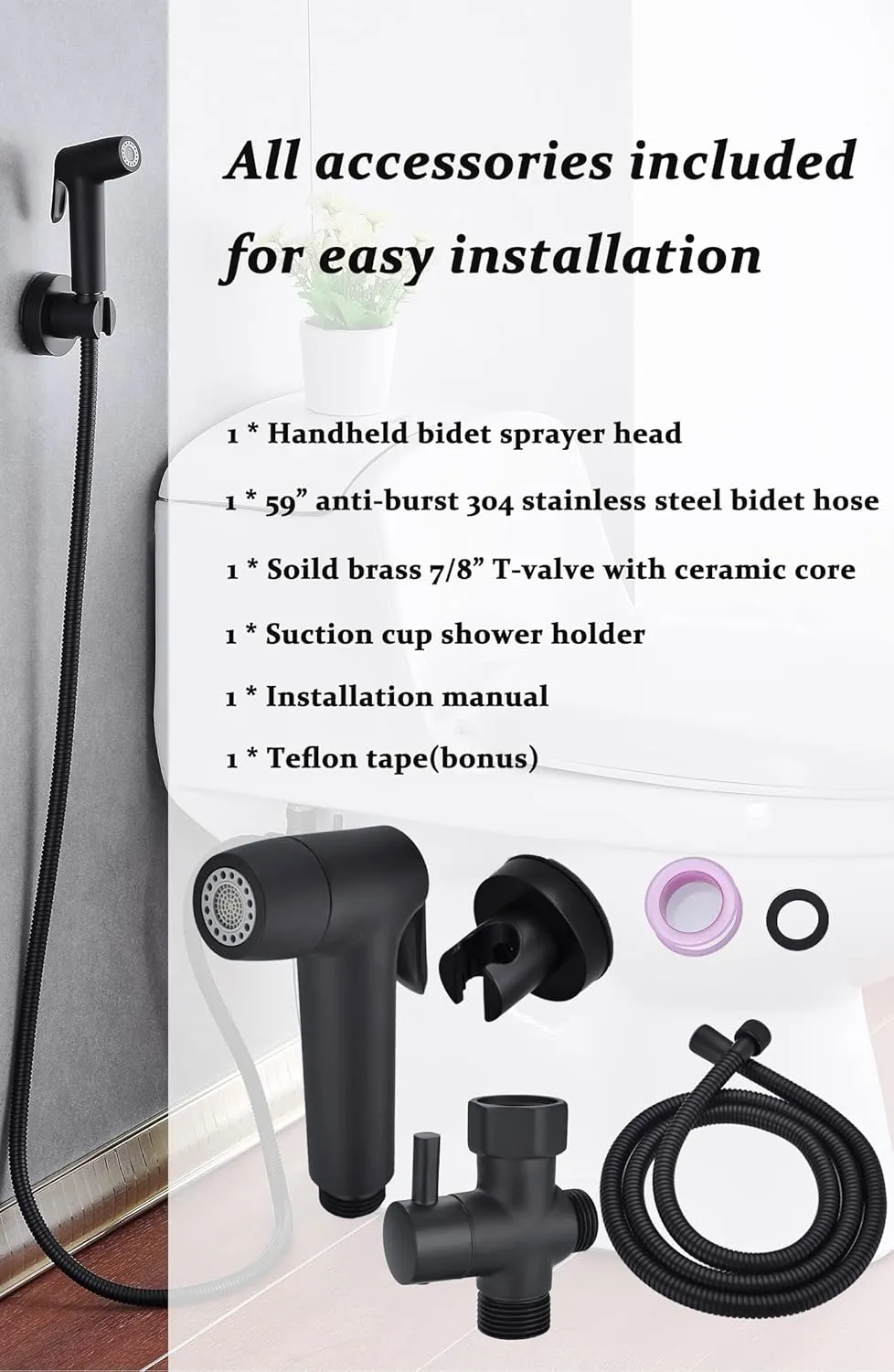 Handheld Bidet Sprayer for Toilet,Bidet Attachment for Toilet,Muslim Shower Toilet Bidet Sprayer,Adjustable Water Pressure Jet Spray for Toilet with Bidet Hose (Toilet, Bidet)