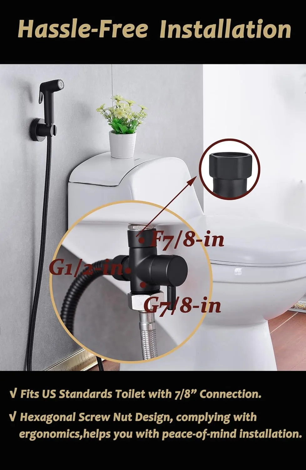 Handheld Bidet Sprayer for Toilet,Bidet Attachment for Toilet,Muslim Shower Toilet Bidet Sprayer,Adjustable Water Pressure Jet Spray for Toilet with Bidet Hose (Toilet, Bidet)