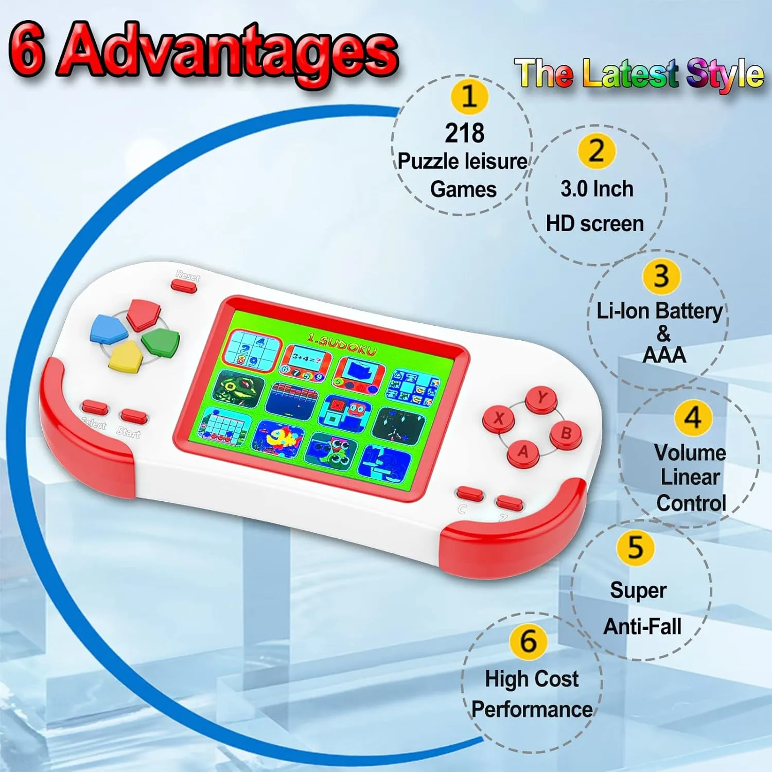 Handheld Games for Kids Adults 3.0'' Large Screen Preloaded 218 Classic Retro Video Games Seniors Rechargeable Electronic Game Player Birthday Xmas Present (Red)