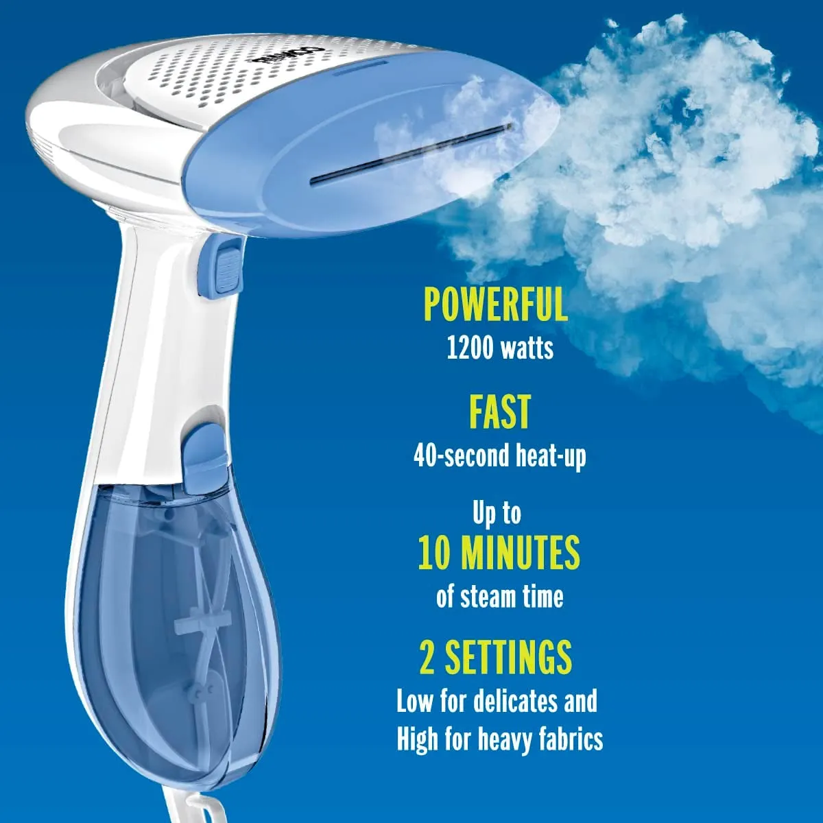 Handheld Garment Steamer for Clothes, Extremesteam 1200W, Portable Handheld Design,White/Blue
