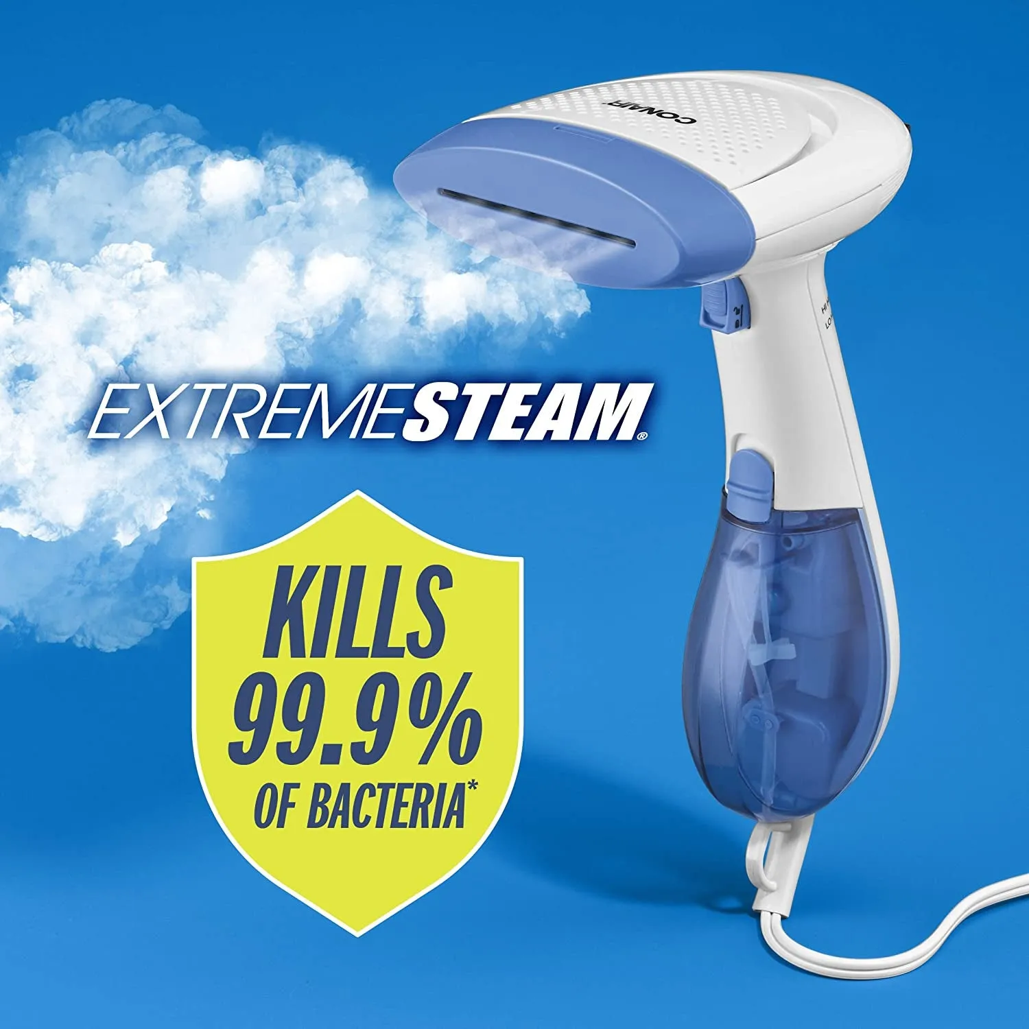 Handheld Garment Steamer for Clothes, Extremesteam 1200W, Portable Handheld Design,White/Blue