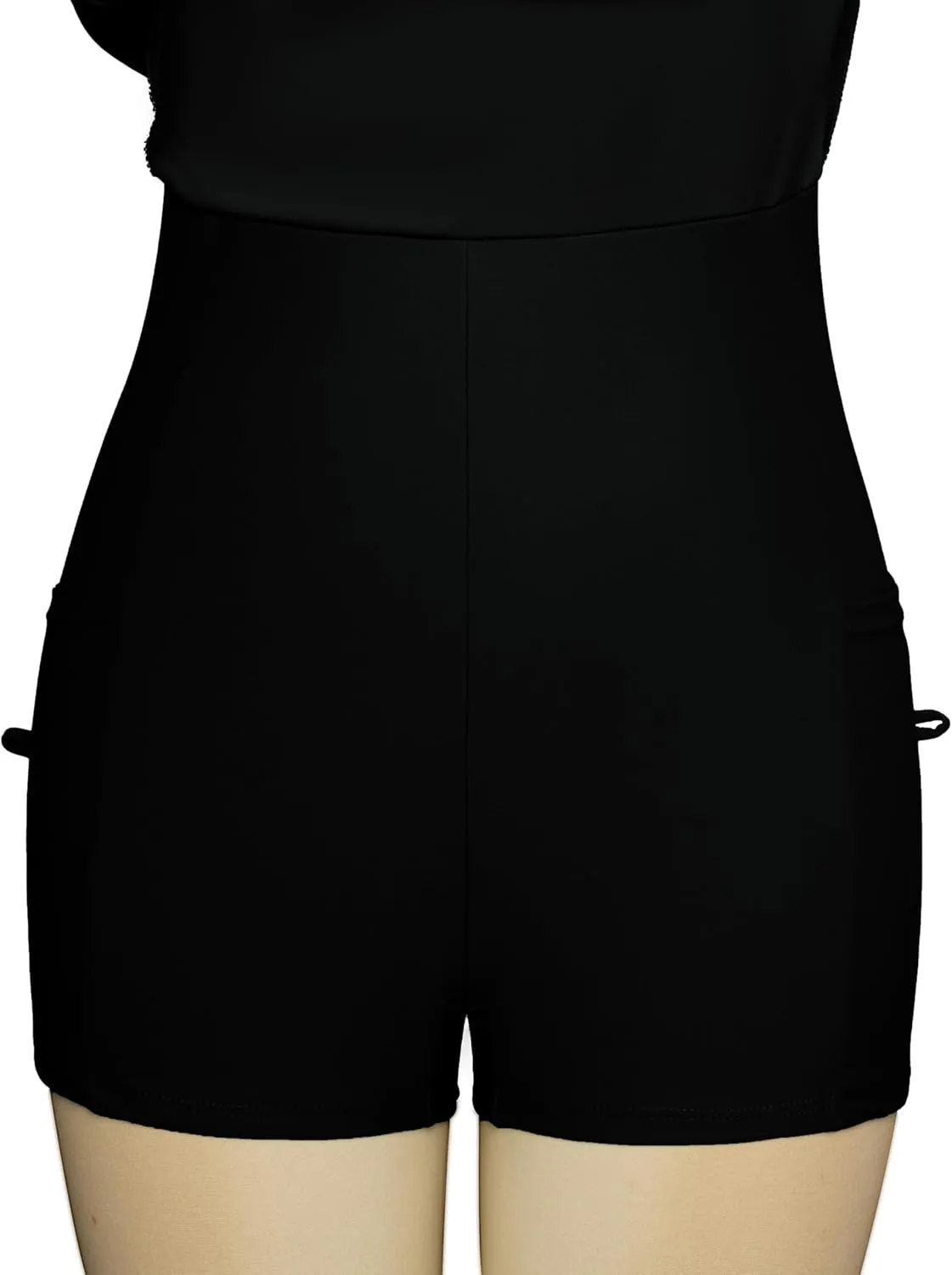 Hanna Nikole Women's One Piece Swimsuits Tummy Control Swimdress Color Block Bathing Suit Skirted Swimwear with Pockets