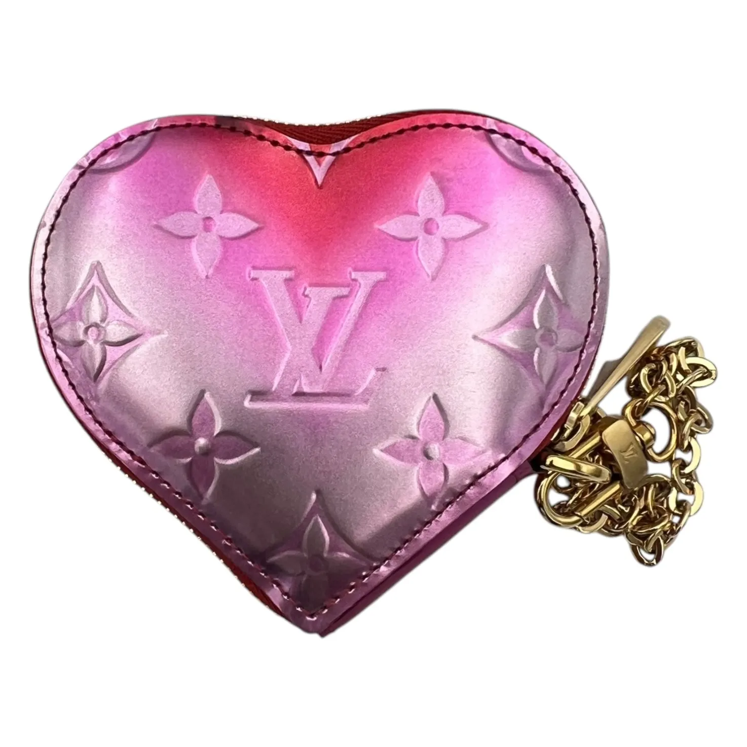 Heart Pouch Pink in Patent Leather, Gold hardware