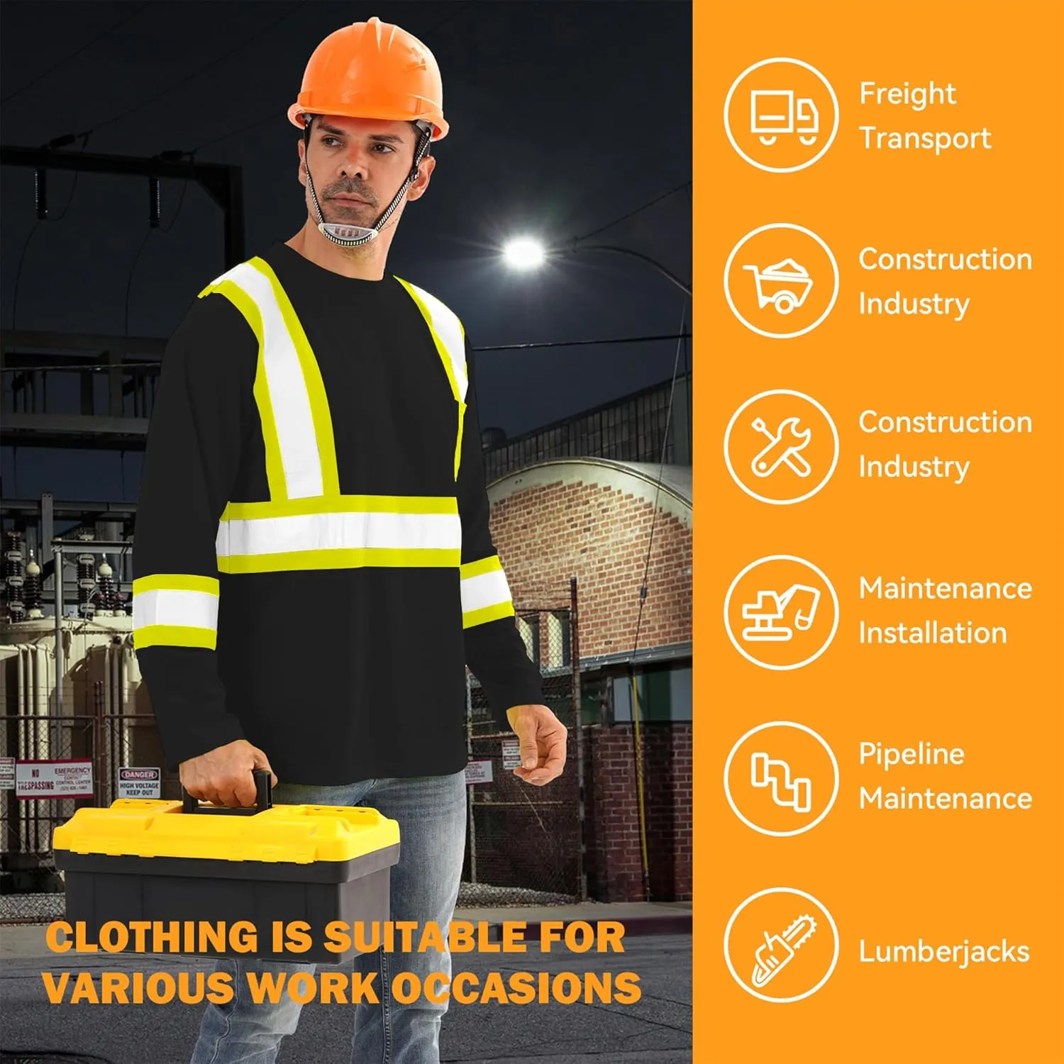 Hi Vis Safety Long Sleeve Shirts，High Visibility Class 3 T Shirts with Reflective Strips and Pocket, Quick Dry Mesh Construction Work Shirt for Men/Women (Black,4XL)