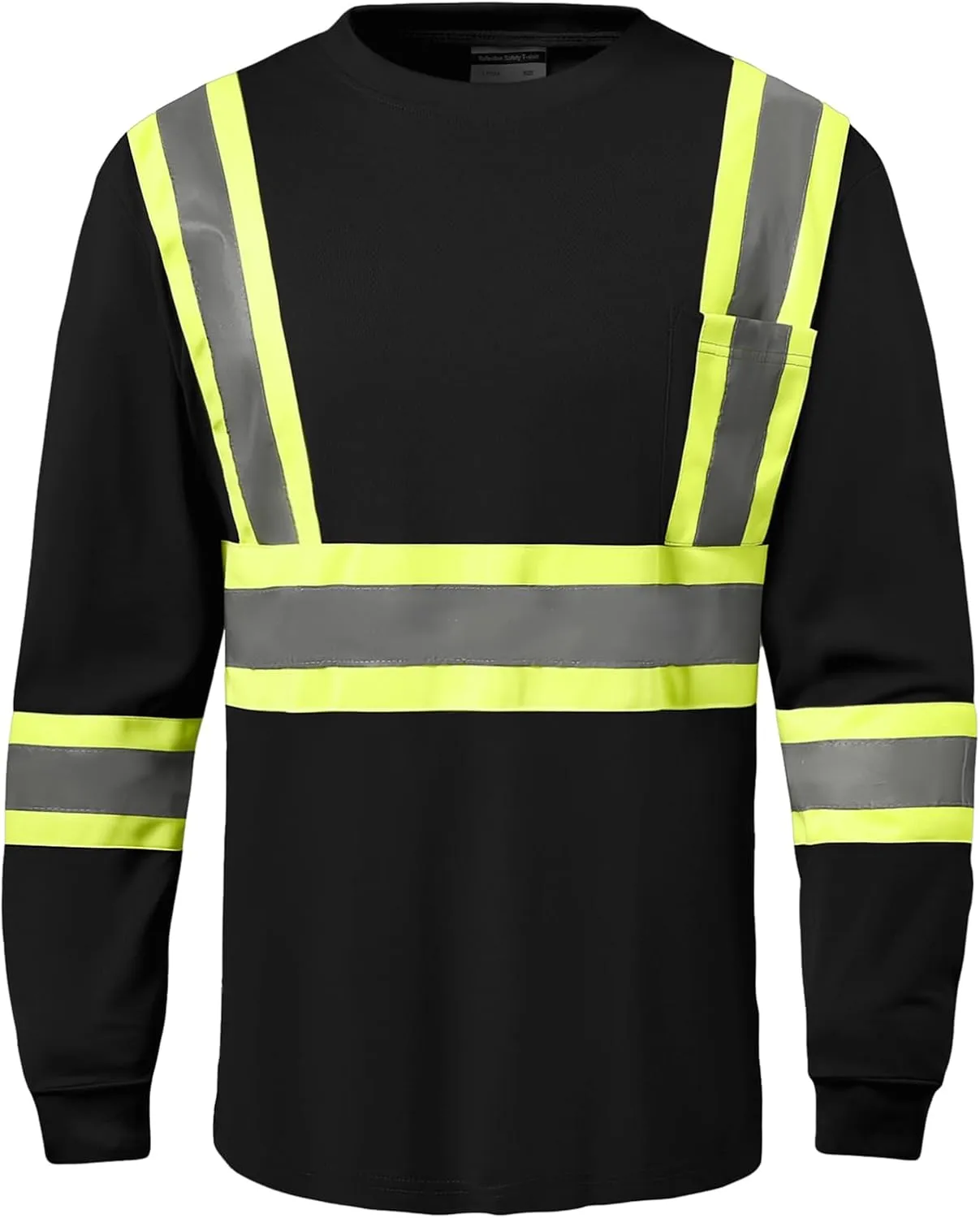 Hi Vis Safety Long Sleeve Shirts，High Visibility Class 3 T Shirts with Reflective Strips and Pocket, Quick Dry Mesh Construction Work Shirt for Men/Women (Black,4XL)
