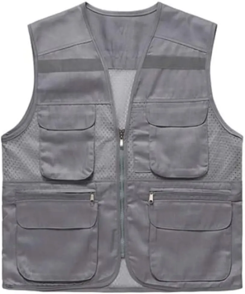 Hi Vis Vests, Reflective Suit Polyester Fiber Reflective Safety Vest with Silver Bar for Night Reflective Safety Vest(Grey,XX Large)