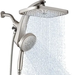 High Pressure Rain Shower Head: Upgrade Shower Heads with Handheld Spray Combo with Fixed Showerhead and 10 Sprays Handheld Shower Head, Detachable Showerheads Built-in Magnetic Docking and Power Jets