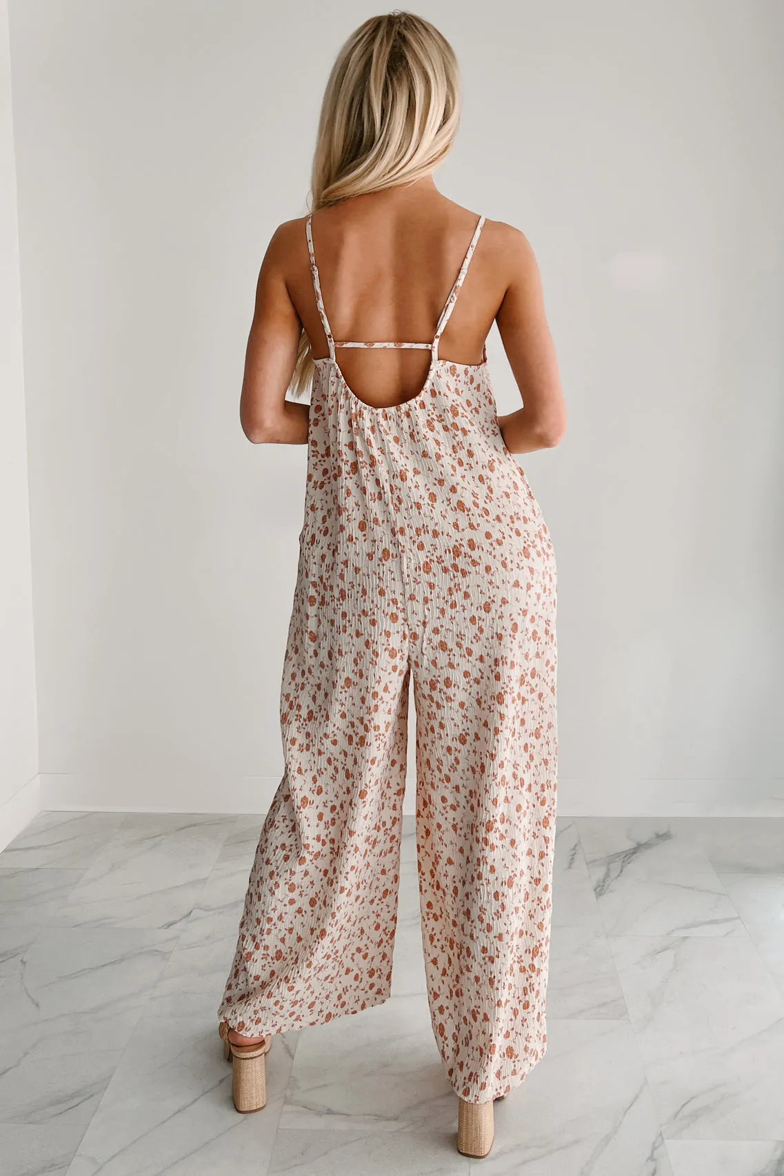 Homebody Heaven Pleated Wide Leg Jumpsuit (Cream Floral)