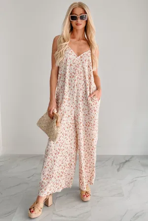 Homebody Heaven Pleated Wide Leg Jumpsuit (Cream Floral)