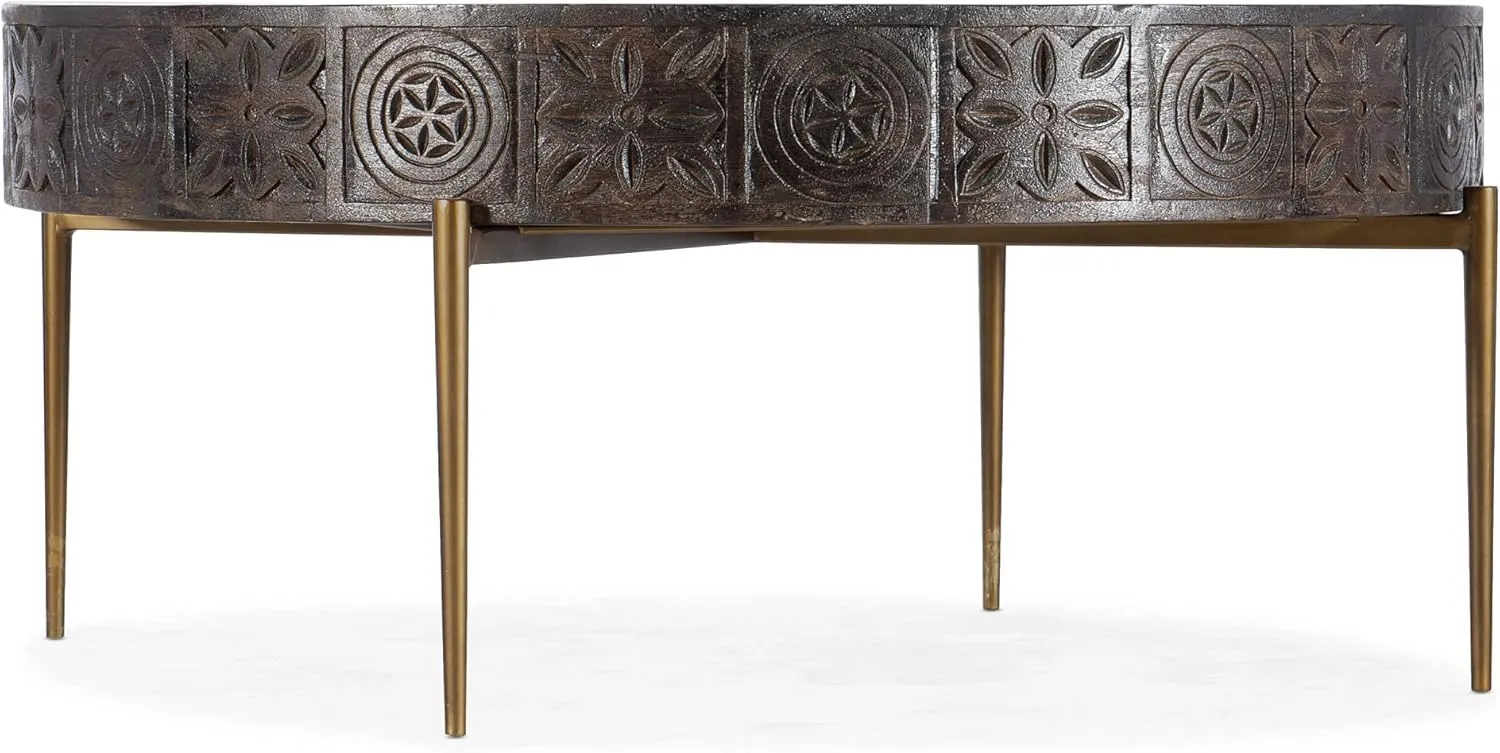 Hooker Furniture Commerce & Market Carved Round Cocktail Table in Brown Wood