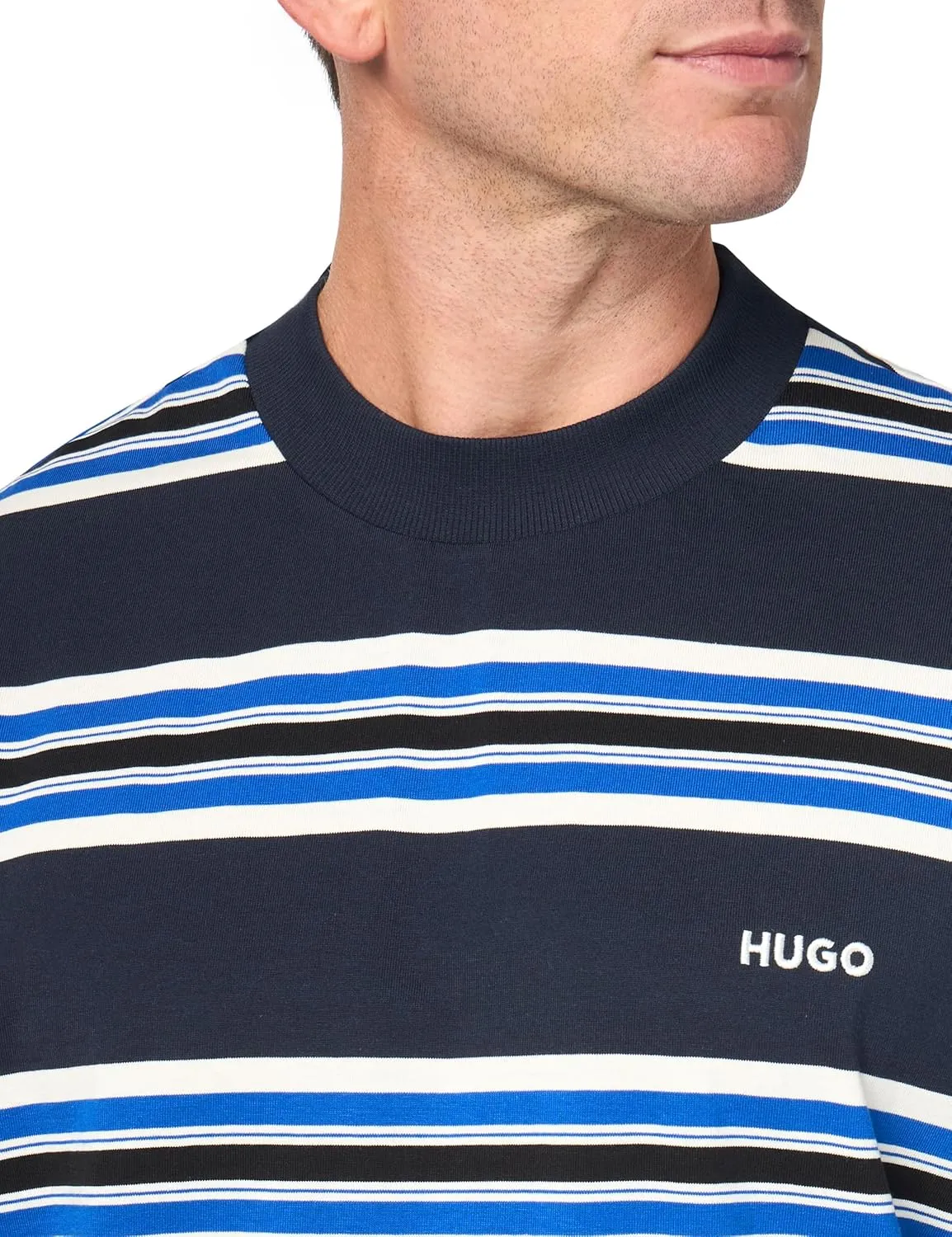 HUGO Men's Small Logo Stripe Cotton T-Shirt