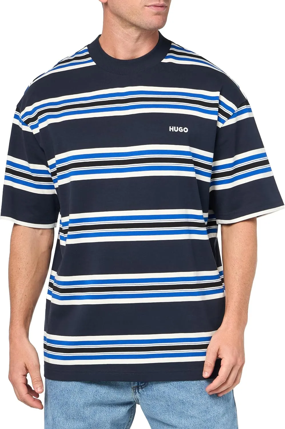 HUGO Men's Small Logo Stripe Cotton T-Shirt