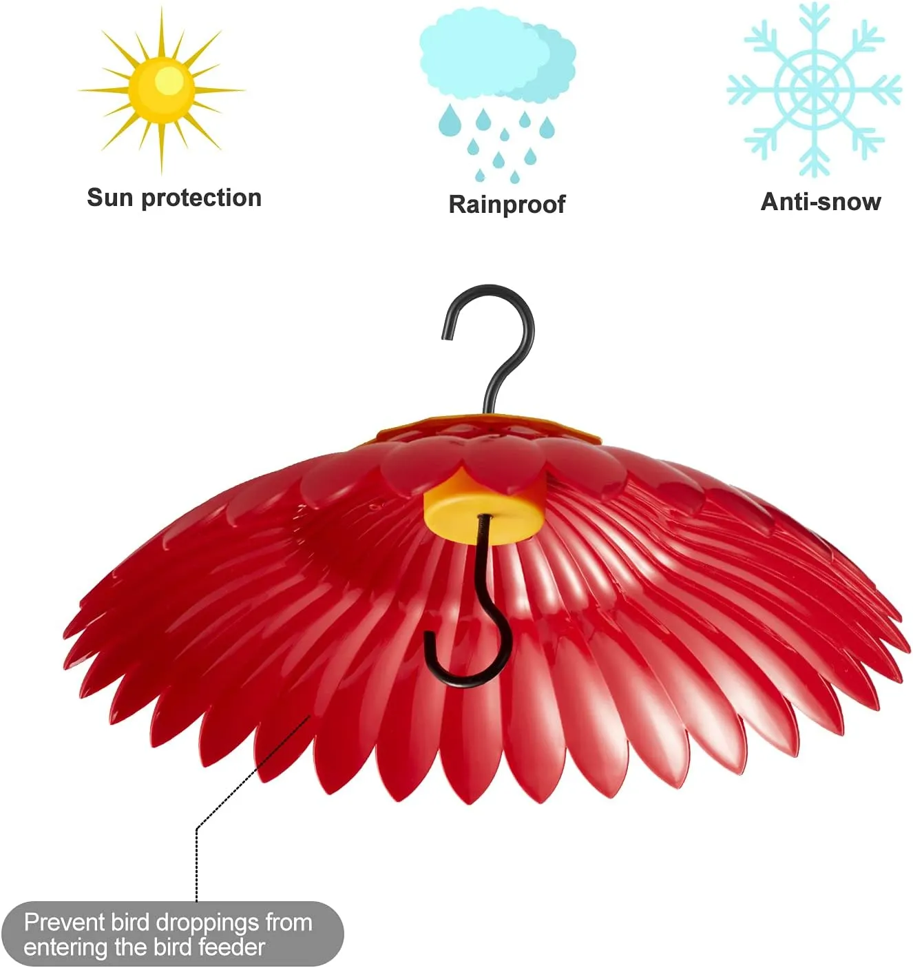 Hummingbird Feeder Cover Dome Protective Weather Guard for Hanging Bird Feeder Baffle from Rain and Sun Built in Moat Proof 3 Stainless Steel Hooks 11" (2 Pack, Red-a)