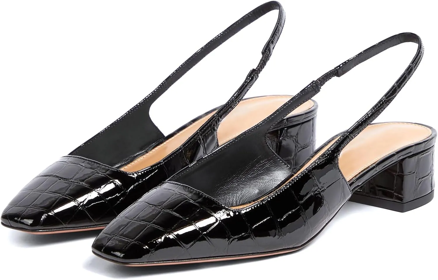 iadore Women Sexy Low Block Heel Shoes Fashion Patent Leather Crocodile Square Toe Slingback Summer Dress Pumps Size 5-12 US