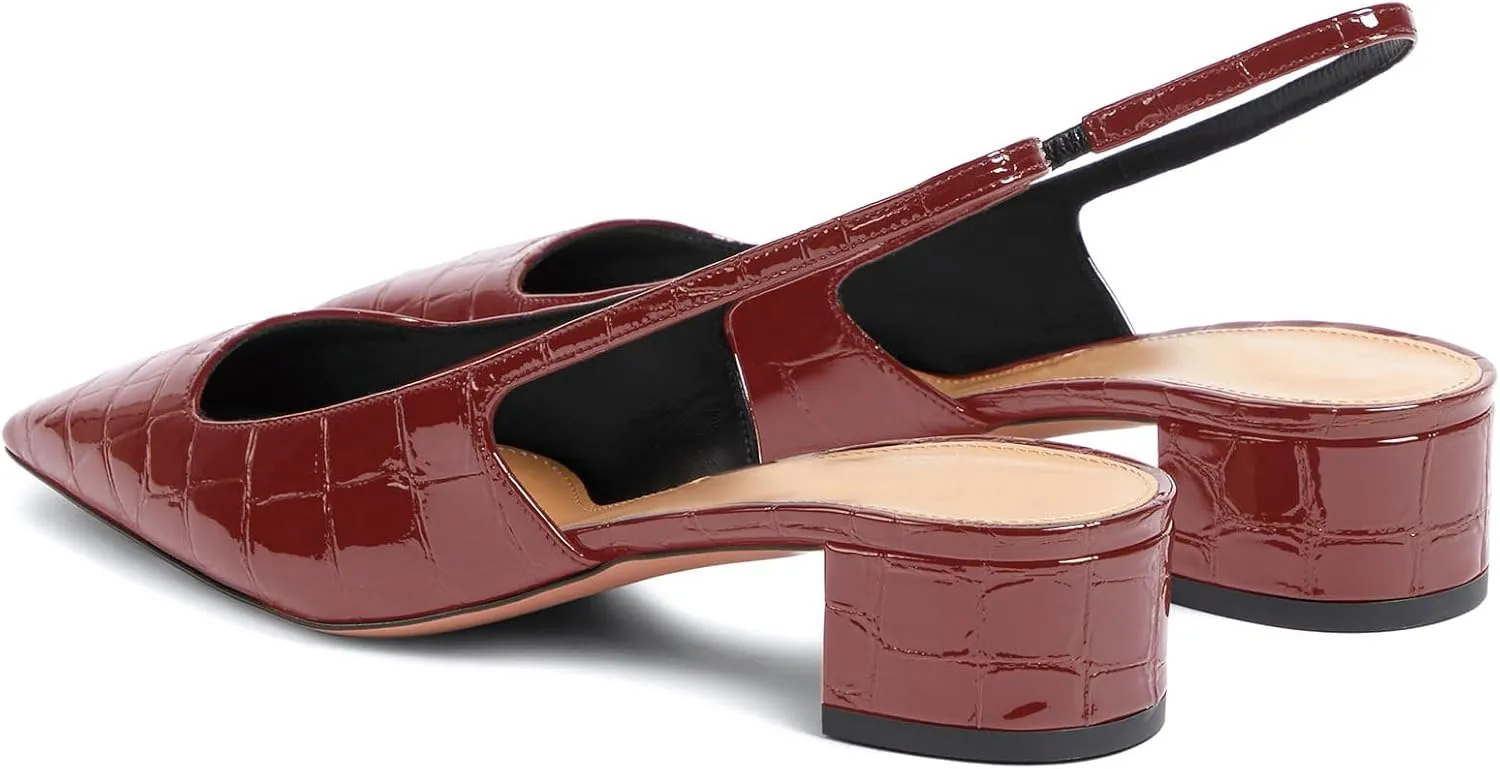 iadore Women Sexy Low Block Heel Shoes Fashion Patent Leather Crocodile Square Toe Slingback Summer Dress Pumps Size 5-12 US
