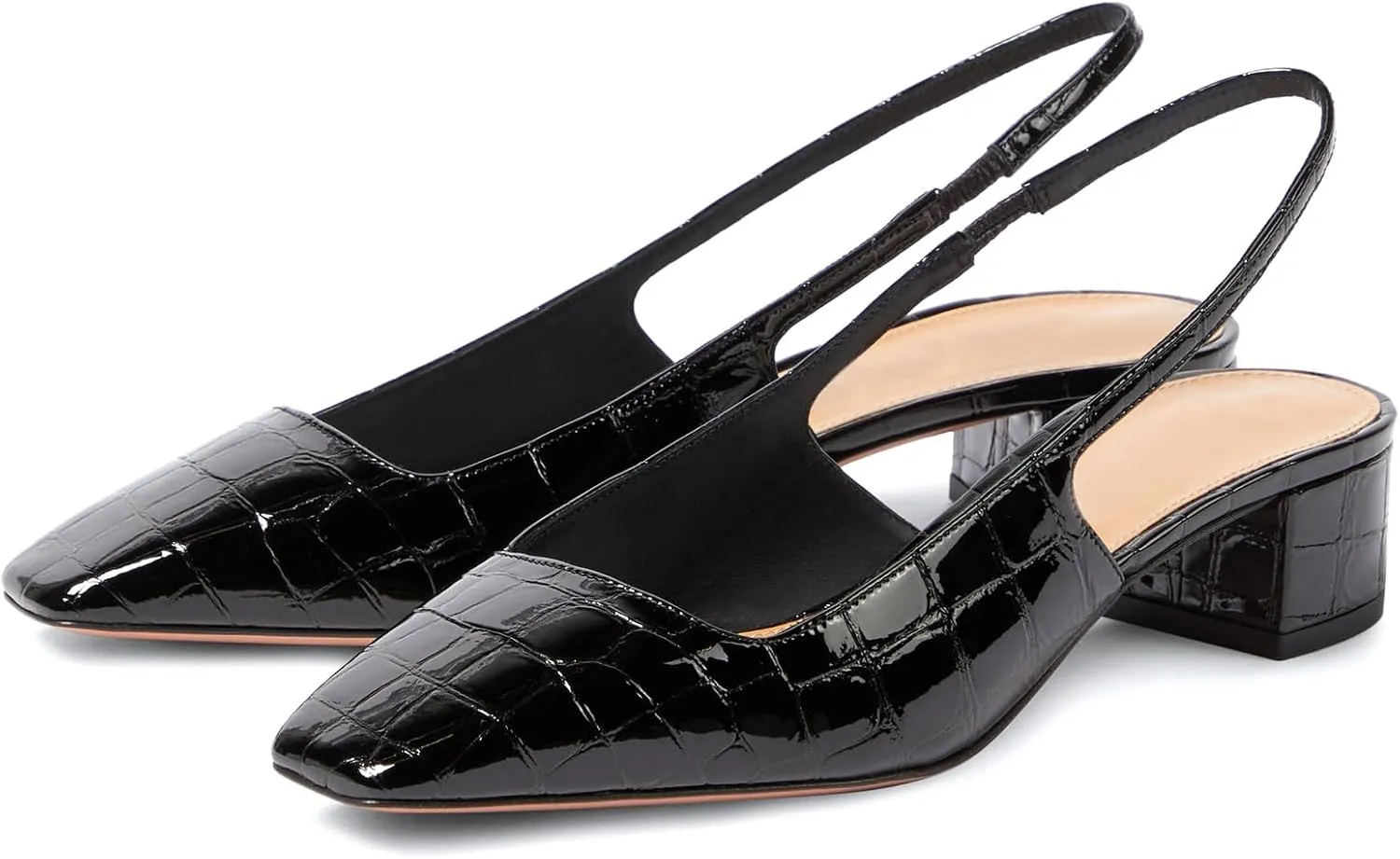 iadore Women Sexy Low Block Heel Shoes Fashion Patent Leather Crocodile Square Toe Slingback Summer Dress Pumps Size 5-12 US