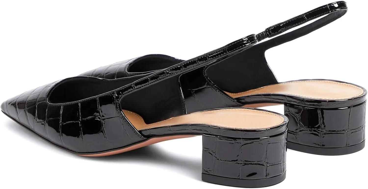 iadore Women Sexy Low Block Heel Shoes Fashion Patent Leather Crocodile Square Toe Slingback Summer Dress Pumps Size 5-12 US