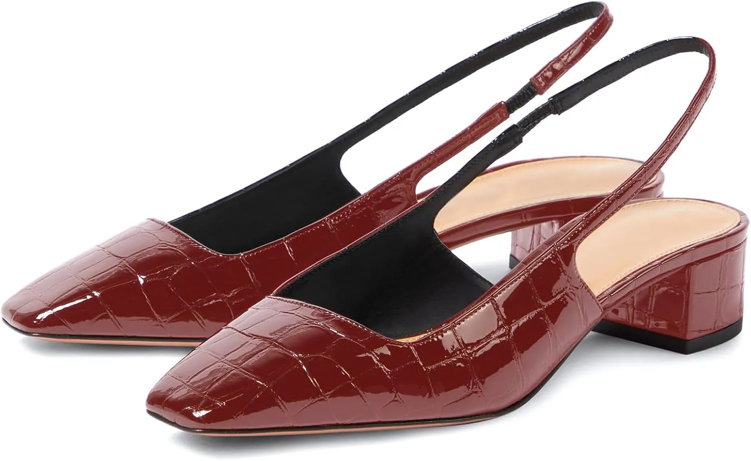 iadore Women Sexy Low Block Heel Shoes Fashion Patent Leather Crocodile Square Toe Slingback Summer Dress Pumps Size 5-12 US