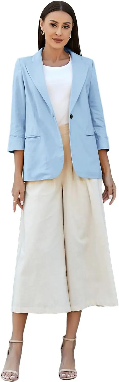 IDEALSANXUN Linen Blazer Women 3/4 Sleeve Lightweight Spring Summer Blazer Jackets