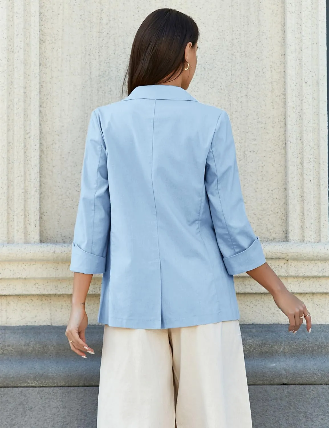 IDEALSANXUN Linen Blazer Women 3/4 Sleeve Lightweight Spring Summer Blazer Jackets
