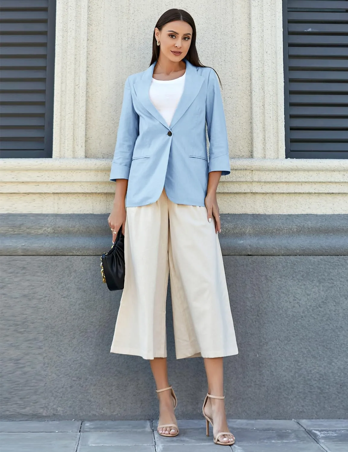 IDEALSANXUN Linen Blazer Women 3/4 Sleeve Lightweight Spring Summer Blazer Jackets