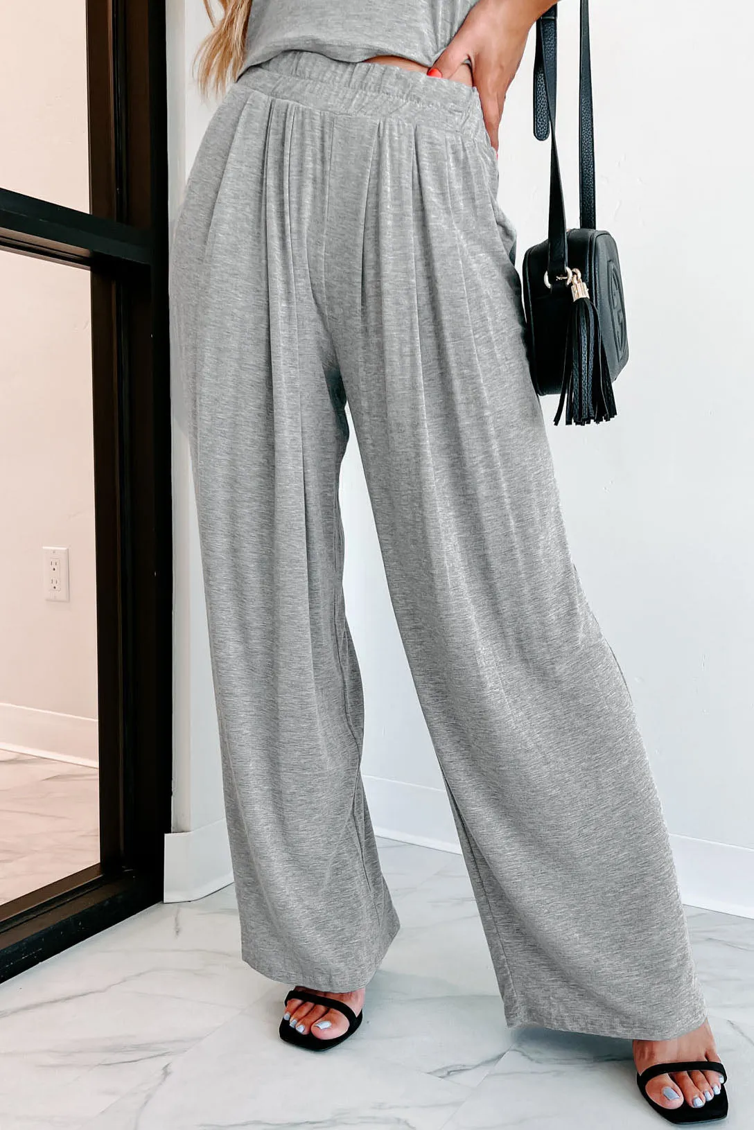 I'm Staying Home T-Shirt & Palazzo Pants Two-Piece Set (Heather Grey)