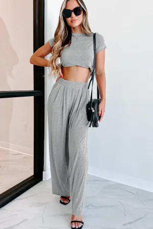 I'm Staying Home T-Shirt & Palazzo Pants Two-Piece Set (Heather Grey)