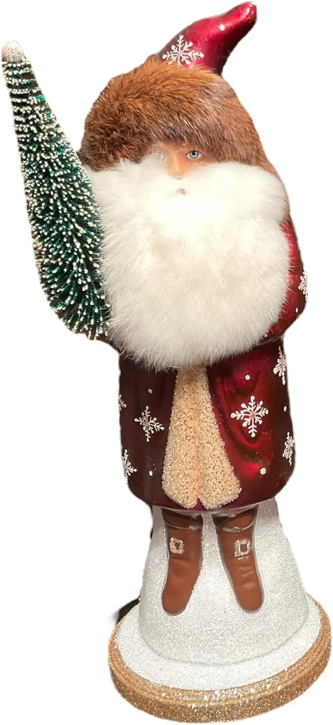 Ino Schaller Large Burgundy Santa with Snowflake Coat German Paper Mache