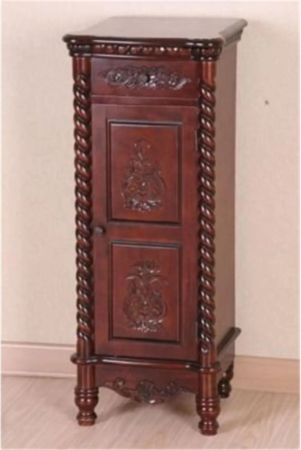 International Caravan Furniture Piece Carved Wood 1 Drawer/1 Door Tall Cabinet