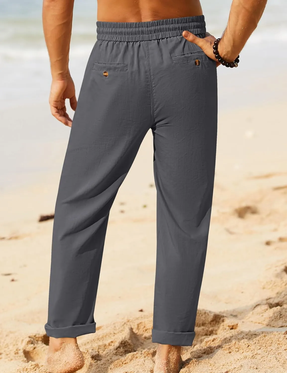 iWoo Linen Pants Men Casual 2025 Summer Beach Elastic Drawstring Waist Yoga Pants Travel Baggy Work Pant Pajama