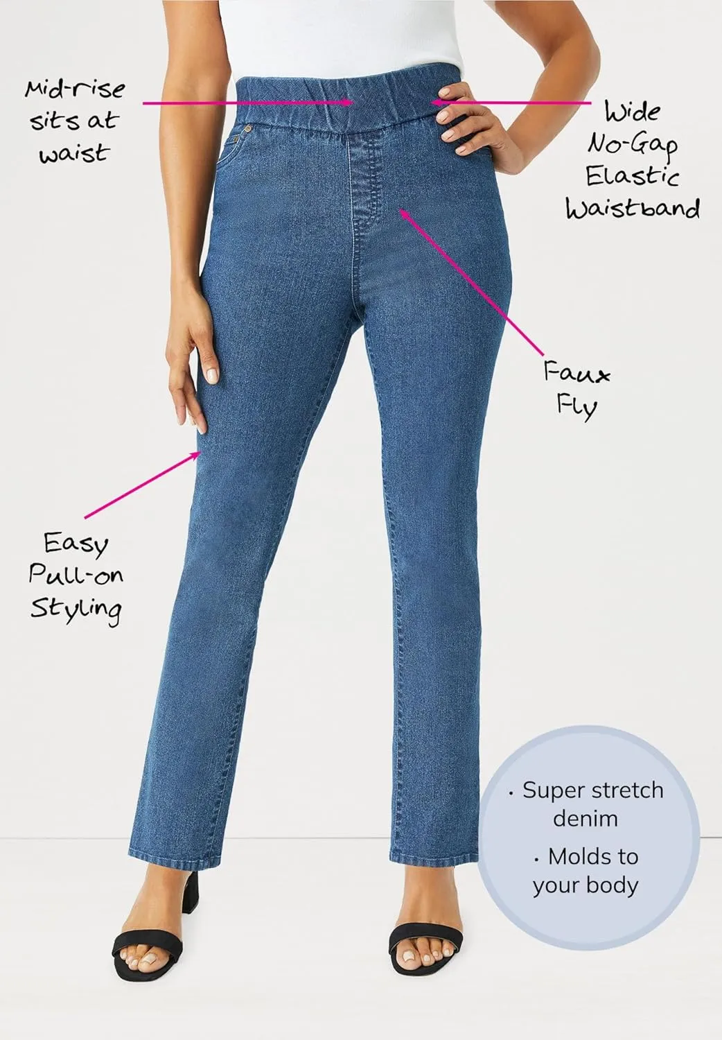 Jessica London Women's Plus Size Comfort Waist Stretch Denim Straight Leg Jean
