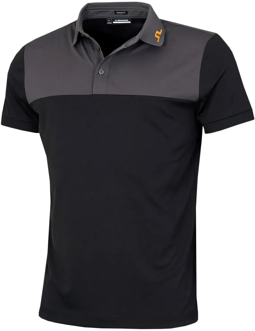 J.Lindeberg Men's Jeff Reg Fit Moisture Wicking Polo Shirt - Asphalt - L