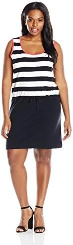 Joan Vass Women's Plus Size Stripe Color Blocked Cotton Dress
