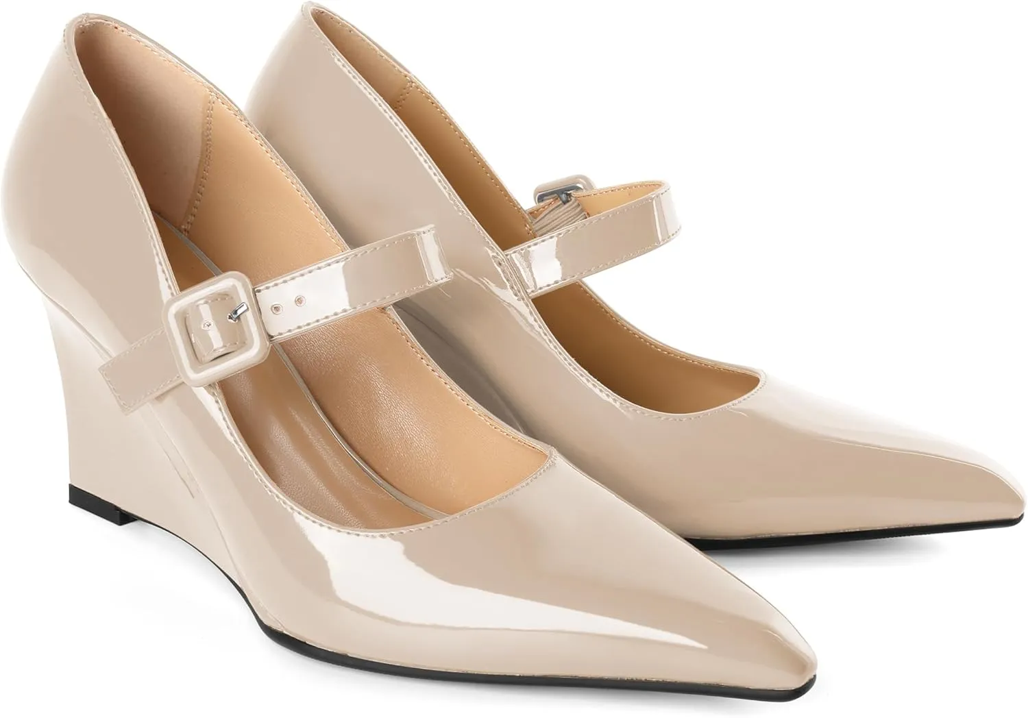 Joseywade Womens Mary Jane Heels Wedge Pumps Closed Toe High Heels Adjustable Ankle Strap Shoes