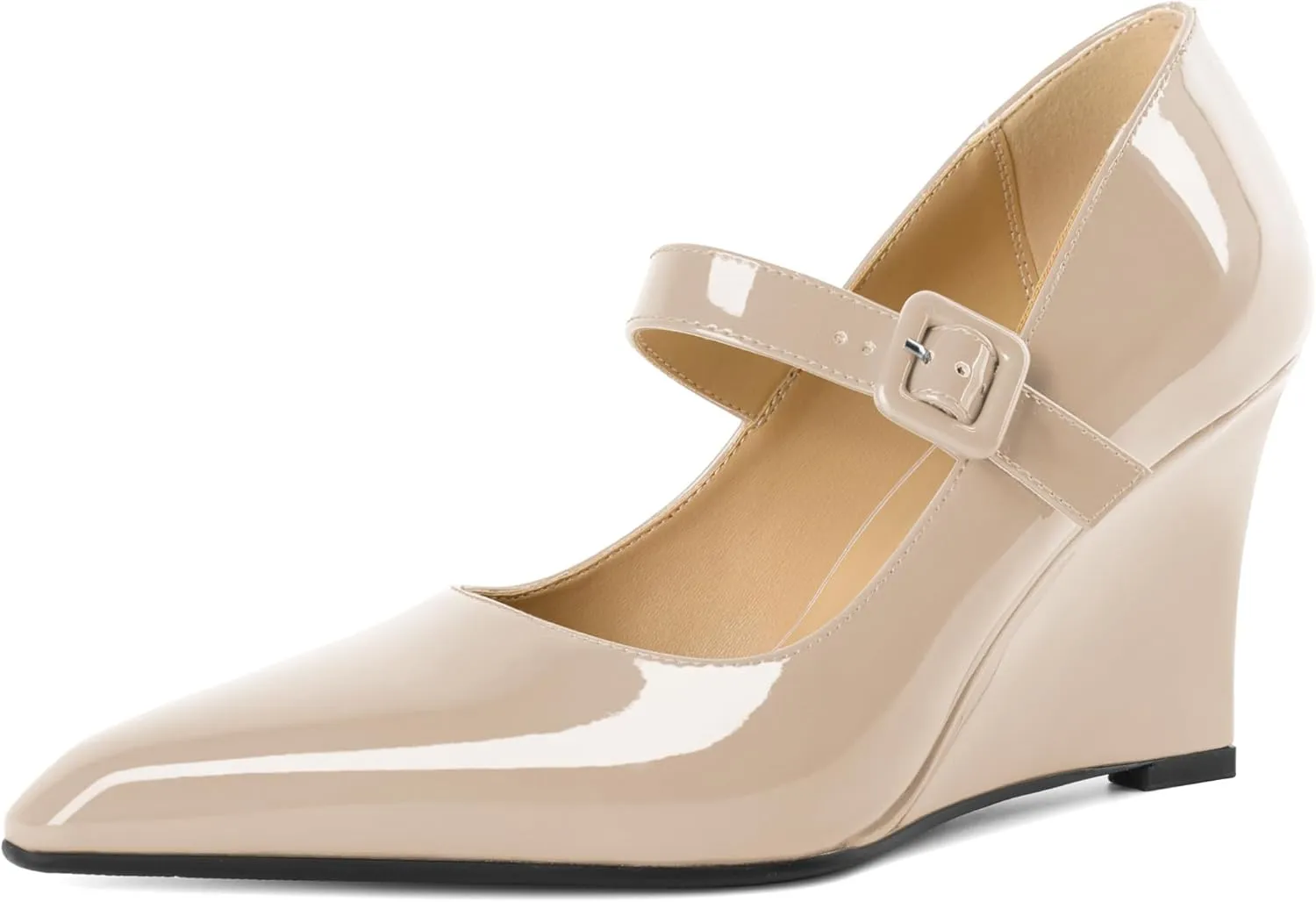Joseywade Womens Mary Jane Heels Wedge Pumps Closed Toe High Heels Adjustable Ankle Strap Shoes