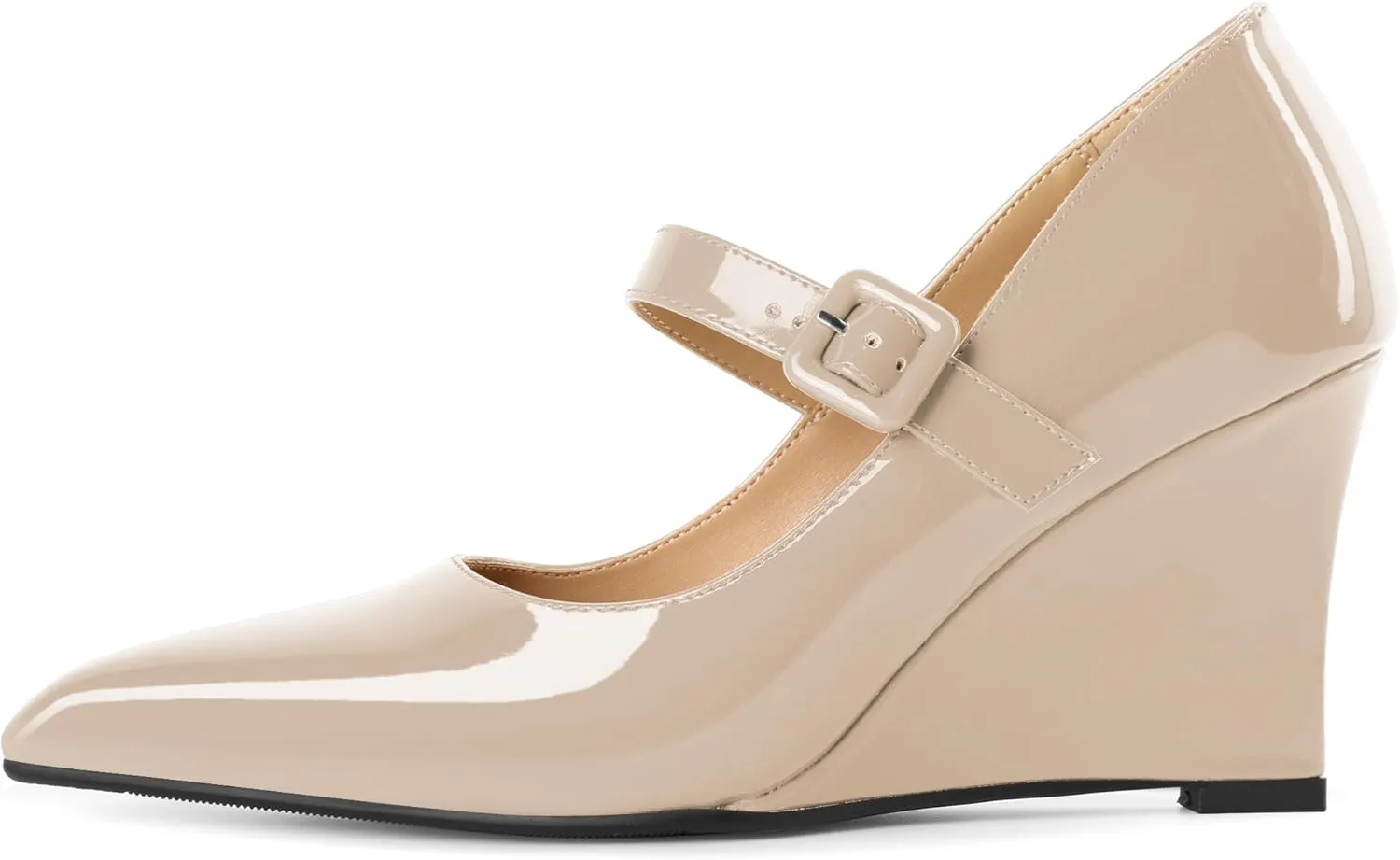 Joseywade Womens Mary Jane Heels Wedge Pumps Closed Toe High Heels Adjustable Ankle Strap Shoes