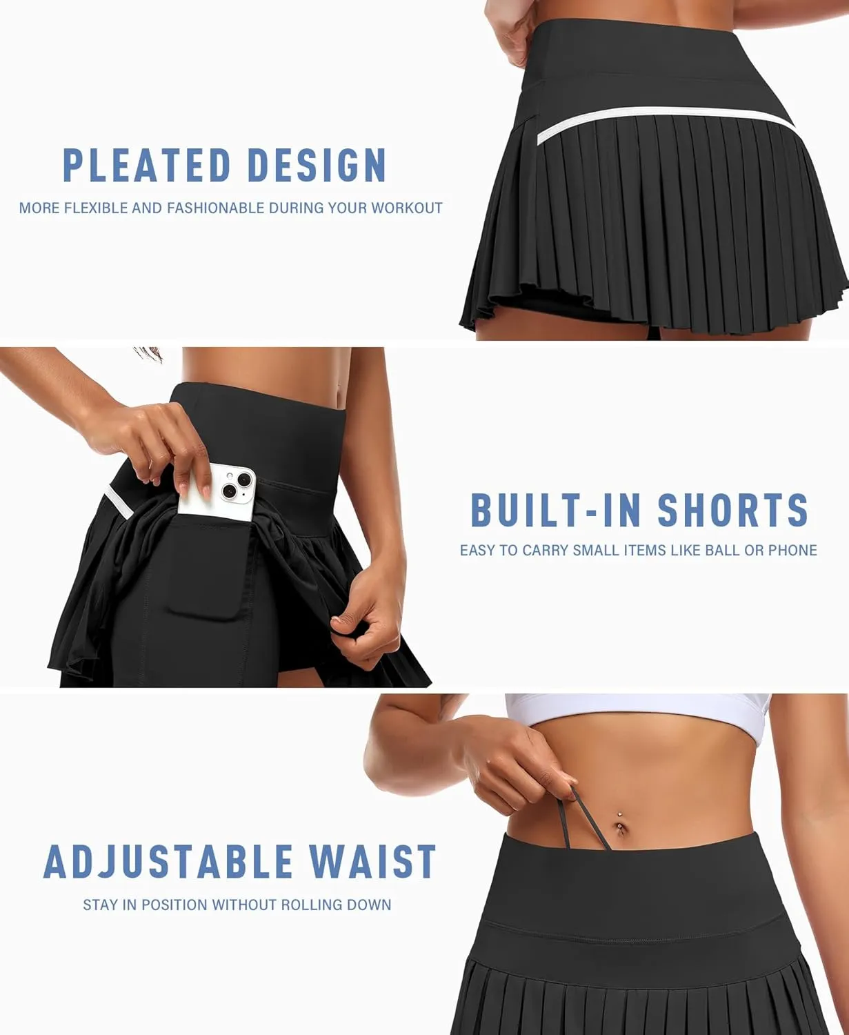 JoyGirl Womens Pleated Tennis Skirt with Shorts High Waisted Golf Skort Mini Skirt Workout Skirt Athletic Skorts with Pockets
